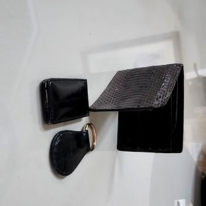 Vintage snake skin wallet, and eel skin money clip and key ring.